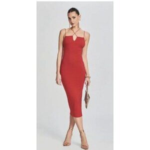 New Ser.O.ya Brogan Dress Red Jersey Crisscross Open Back Sleeveless Maxi XS Y1